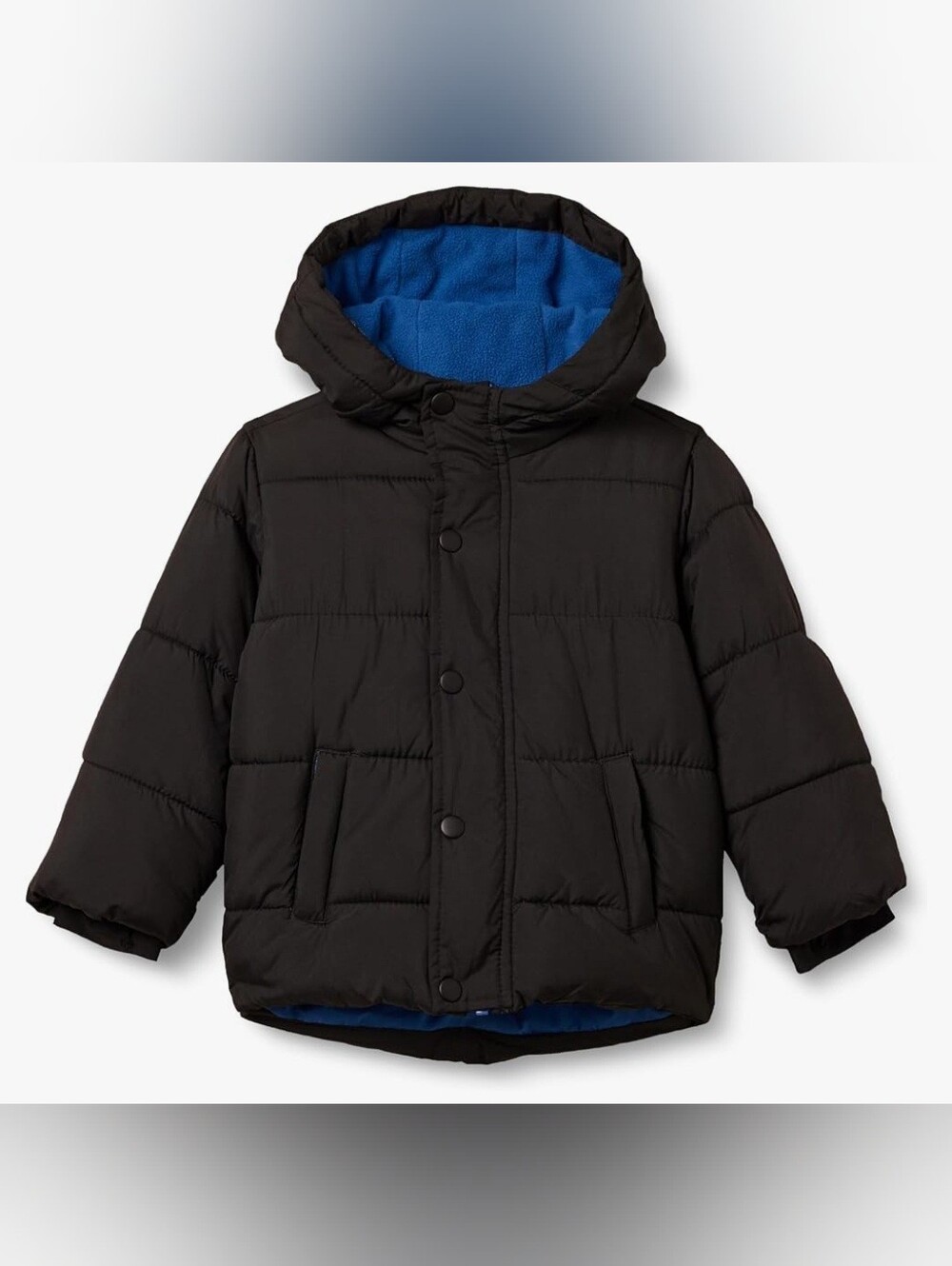 Amazon Essentials Kids Black Puffer Jacket with Blue Lining